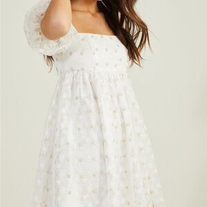 Altar’d State White Mini dress with gold floral design NWT